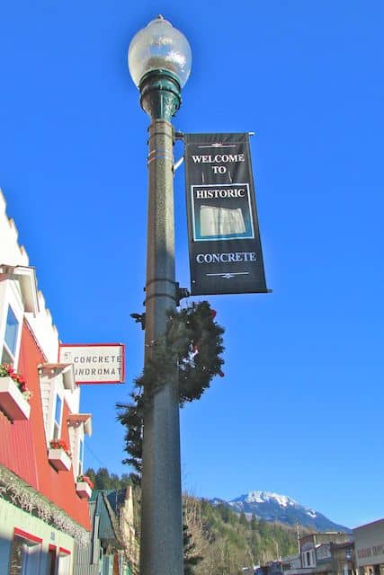 An adorned lamp post in downtown Concrete, WA