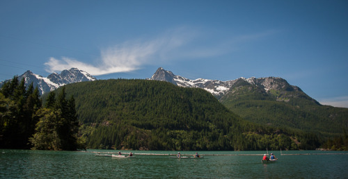 We offer guided big canoe trips on Diablo Lake. We have two big canoes for 16-20 guests. Photo courtesy of Dan Weber